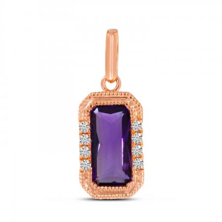 14K Rose Gold Octagon Amethyst and Diamond Pendant