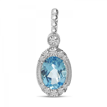 14K White Gold Blue Topaz Oval Ball Pendant