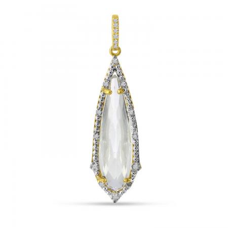 14K Yellow Gold Special Cut White Topaz and Diamond Pendant