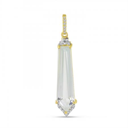 14K Yellow Gold Special Cut White Topaz and Diamond Pendant
