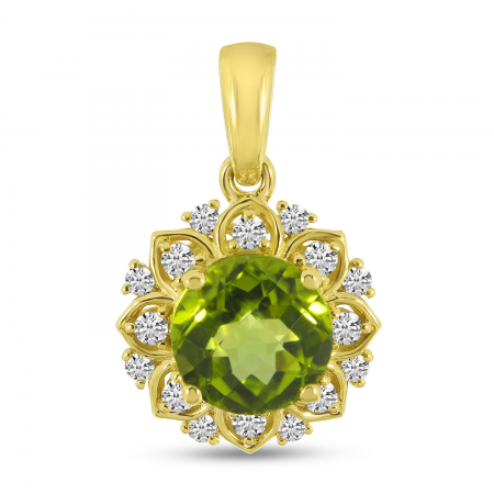 14K Yellow Gold Round Diamond Semi Precious Pendant