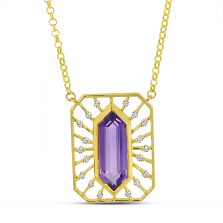 14K Yellow Gold Semi-Precious Hexagon Grid Necklace