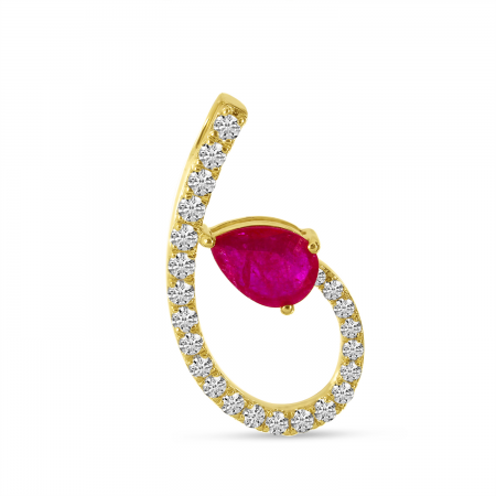 14K Yellow Gold Precious Ruby and Diamond Oval Swirl Pendant 