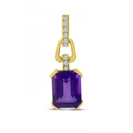 14K Yellow Gold Octagon Amethyst Diamond Link Pendant