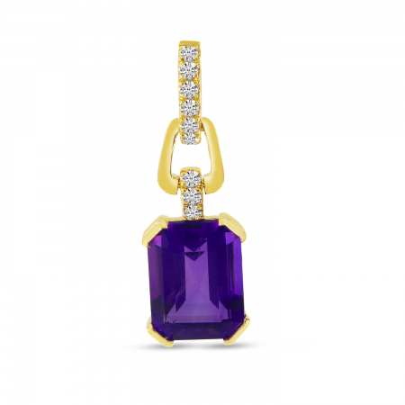 14K Yellow Gold Octagon Amethyst Diamond Link Semi Precious Pendant