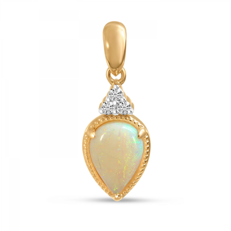 14K Rose Gold Pear Cut Opal and Diamond Pendant