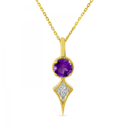 14K Yellow Gold Amethyst and Diamond Pendant