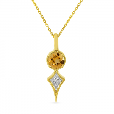 14K Yellow Gold Citrine and Diamond Pendant