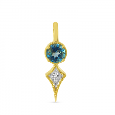 14K Yellow Gold Blue Topaz and Diamond Pendant