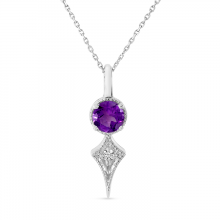 14K White Gold Amethyst and Diamond Pendant