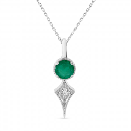 14K White Gold Emerald and Diamond Pendant