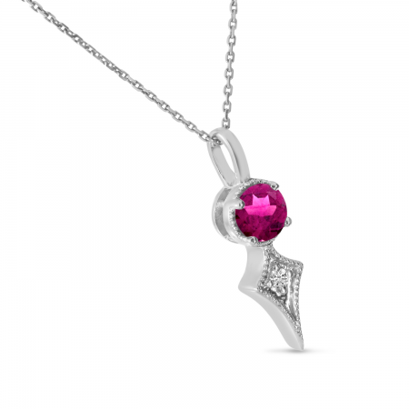 14K White Gold Pink Tourmaline and Diamond Pendant