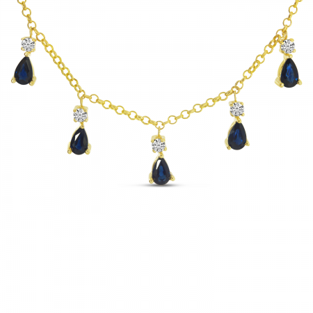 14K Yellow Gold Diamond and Precious Drop Necklace