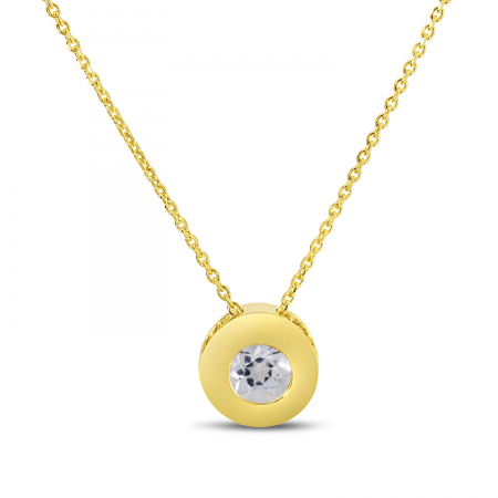 14K Yellow Gold White Topaz Round Bezel Necklace