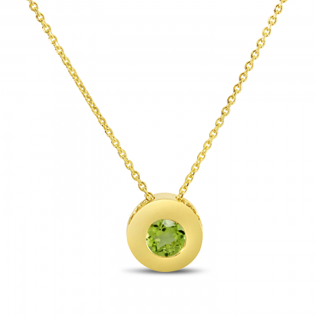 14K Yellow Gold Peridot Round Bezel Necklace