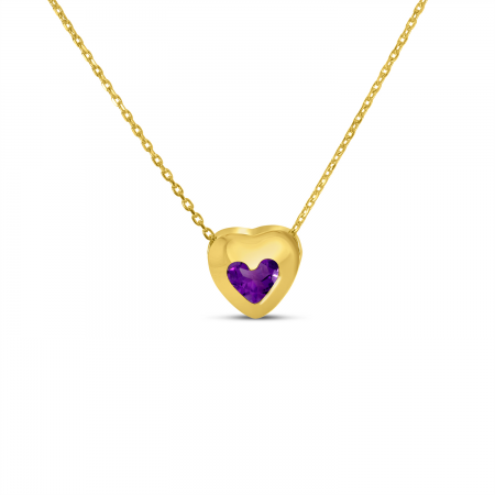 14K Yellow Gold Amethyst Heart Bezel Necklace