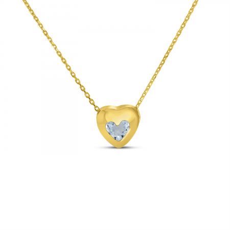 14K Yellow Gold Aquamarine Heart Bezel Necklace