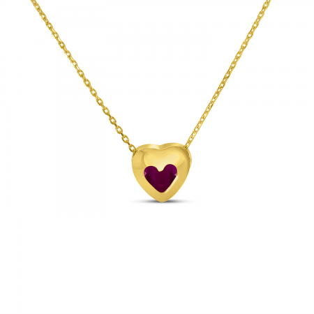 14K Yellow Gold Ruby Heart Bezel Necklace