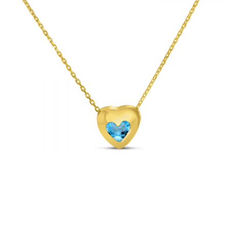 14K Yellow Gold Blue Topaz Heart Bezel Necklace