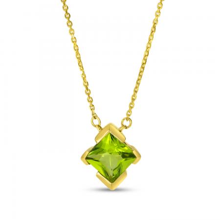 14K Yellow Gold Solitaire Princess Peridot Necklace