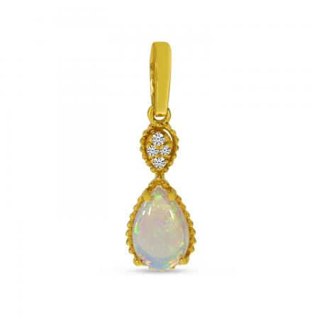 14K Yellow Gold Opal and Diamond Pear Pendant