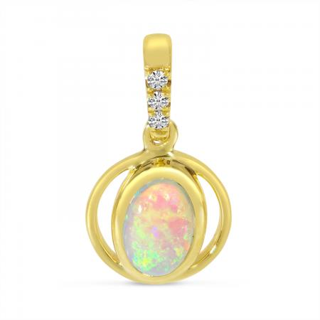 14K Yellow Gold Opal and Diamond Orb Pendant
