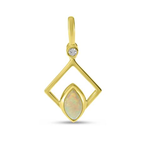 14K Yellow Gold Opal with Diamond Geometric Pendant