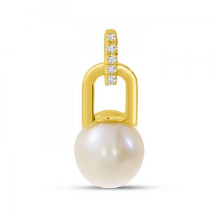 14K Yellow Gold Pearl and Diamond Link Pendant