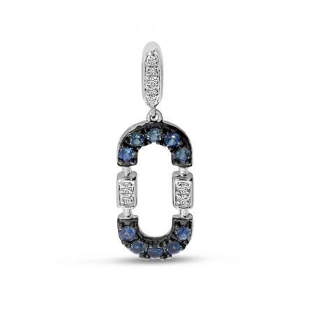14K White Gold Sapphire and Diamond Oval Pendant