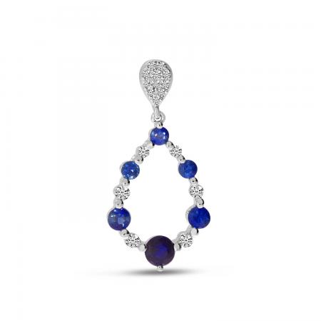 14K White Gold Sapphire and Diamond Precious Dangle Pendant