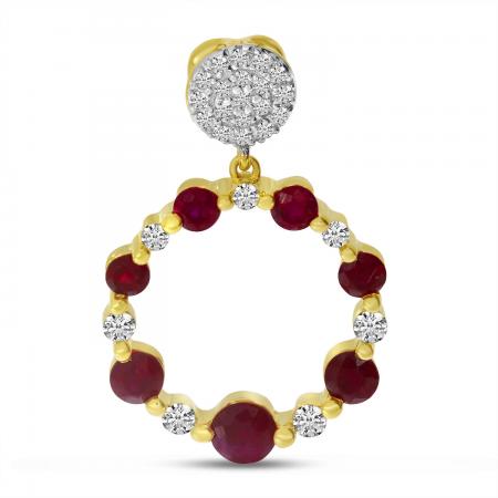 14K Yellow Gold Alternating Ruby and Diamond Circle Pendant