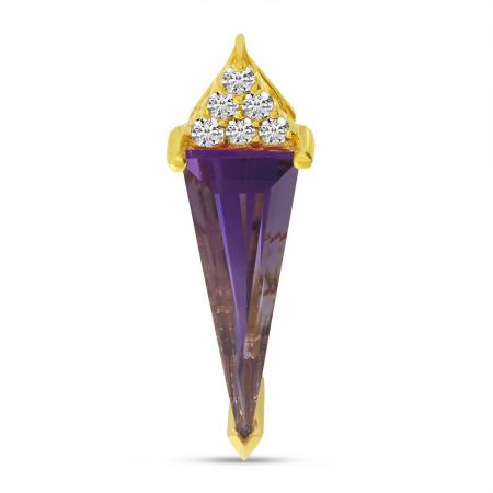 14K Yellow Gold Trilliant Amethyst with Diamond Pendant