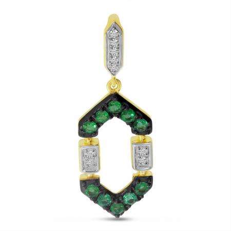 14K Yellow Gold Emerald and Diamond Geometric Precious Pendant