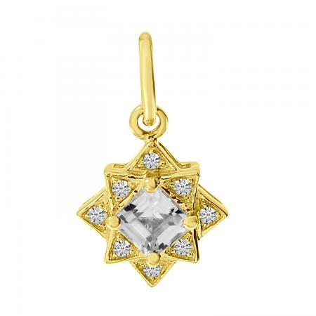 14K Yellow Gold White Topaz and Diamond Pendant