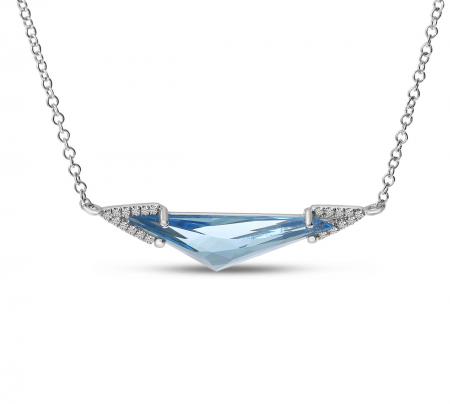 14K White Gold Blue Topaz Geometric Semi Precious Necklace
