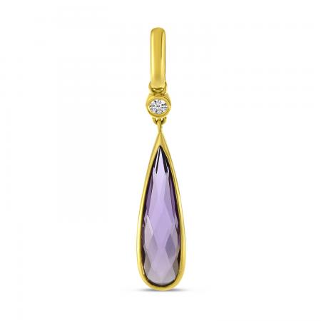 14K Yellow Gold Elongated Pear Amethyst Semi Precious Pendant