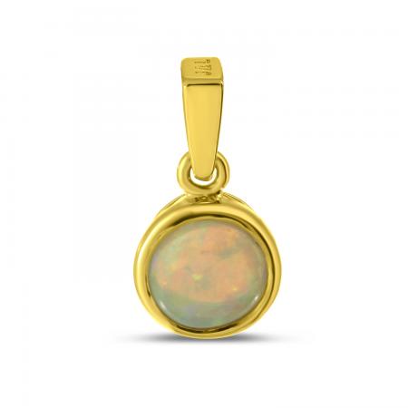 14K Yellow Gold Round Opal Bezel Pendant