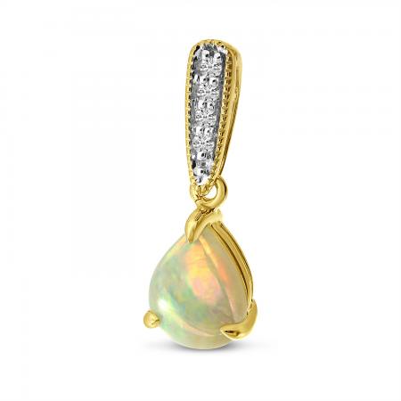 14K Yellow Gold Pear Opal and Diamond Pendant