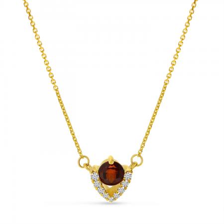 14K Yellow Gold Garnet and Diamond Triangle Necklace