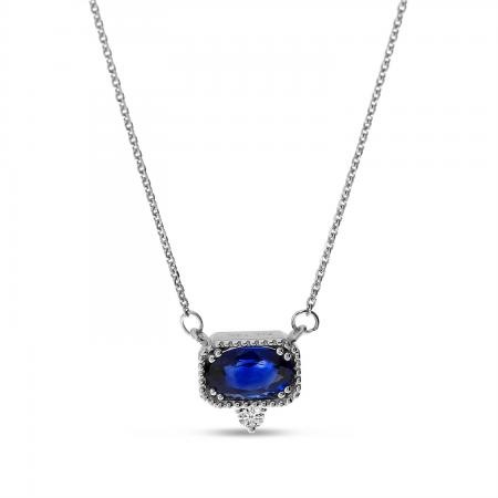 14K White Gold Sapphire and Diamond Precious Millgrain Necklace