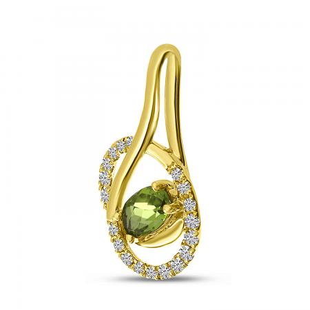 14K Yellow Gold Oval Peridot and Diamond Swirl Pendant