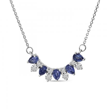 14K White Gold Pear Sapphire and Diamond U Shape Precious Necklace