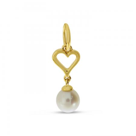 14K Yellow Gold Heart and Pearl Pendant