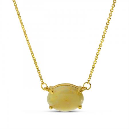 14K Yellow Gold Oval Opal Necklace