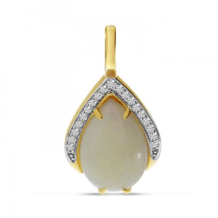 14K Yellow Gold Pear Opal with Diamond Pendant