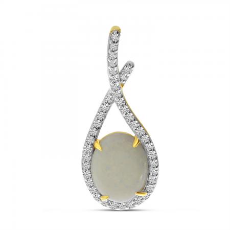 14K Yellow Gold Oval Opal with Diamond Swirl Pendant