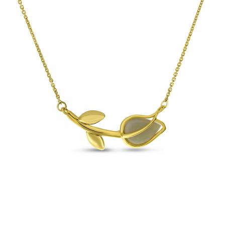 14K Yellow Gold Pear Opal Floral Necklace