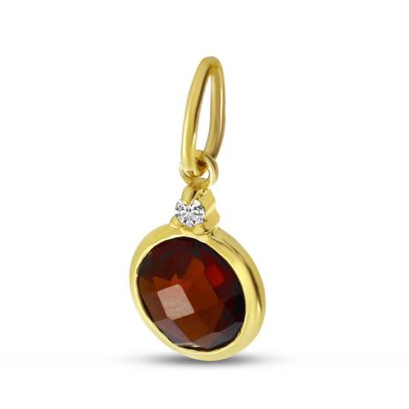 14K Yellow Gold Round Garnet with Diamond Bezel Set Pendant
