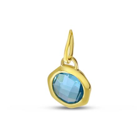 14K Yellow Gold Round Blue Topaz Bezel Pendant