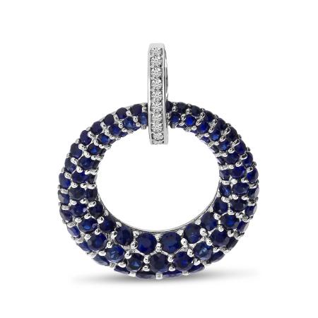 14K White Gold Precious Sapphire and Diamond Circle Pendant
